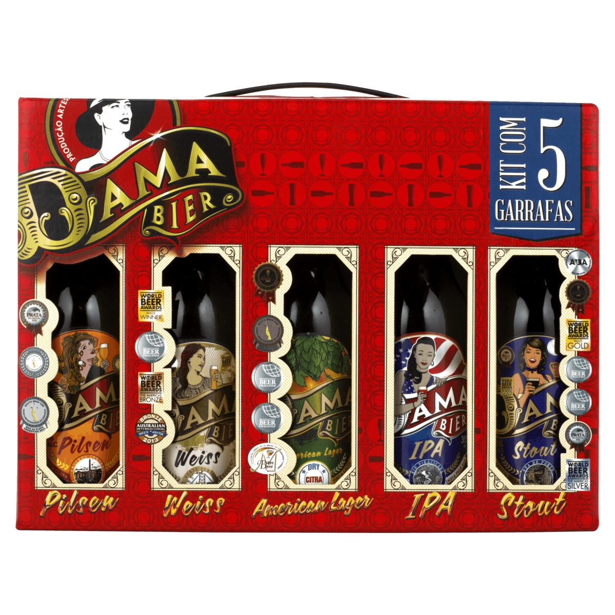 Produto Cervejas Pilsen + Weiss + American Lager + Ipa + Stout Dama Bier Kit com 5 Unidades 355ml Cada da loja Sam's no valor de: 59,98