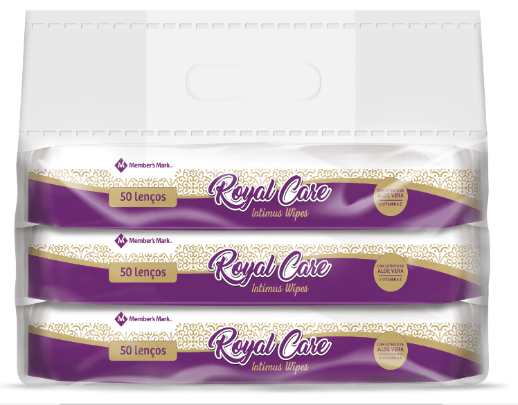 Lenço Umedecidos Royal Care Intimus Wipes Marmber's Mark Pack com 3 Unidades de 50 Lenços Cada