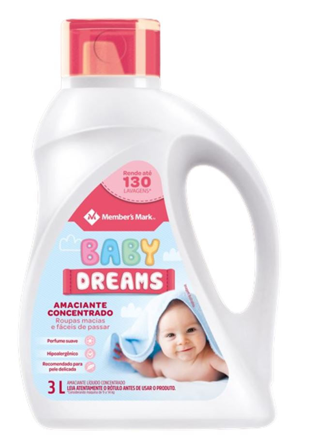 Amaciante Concentrado Member's Mark Liquido Indicado para Roupas de Bebê Baby Dreams 3L