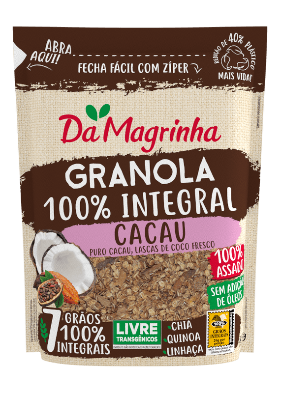 Granola 7 Grãos 100% Integral com Cacau e Coco Fresco Da Magrinha Pouch 850g