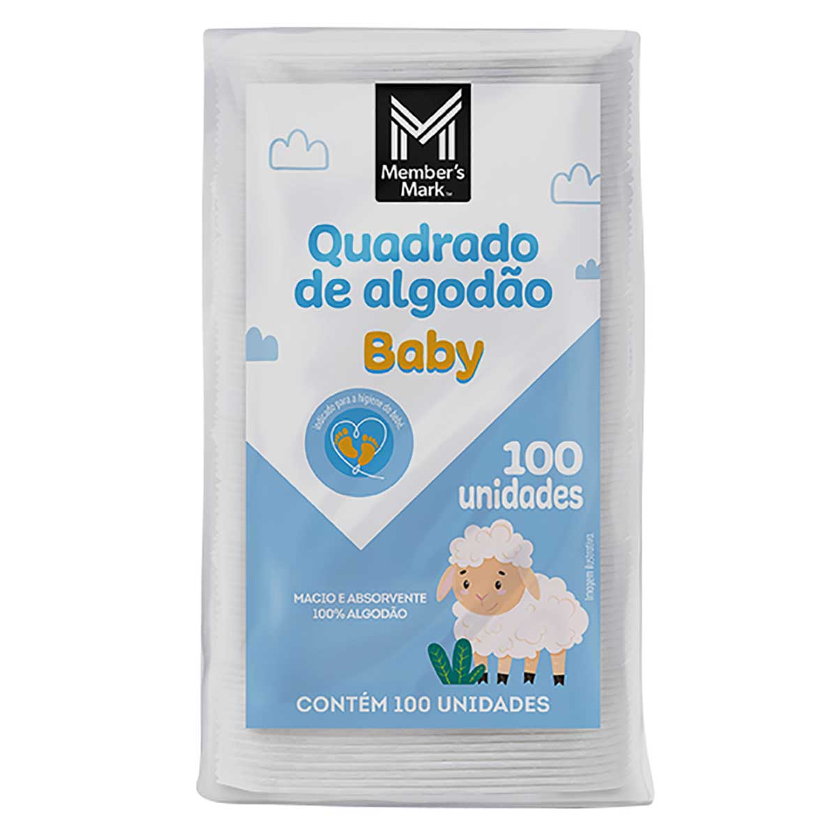 Algodão Quadrado Baby Member's Mark com 100 Unidades