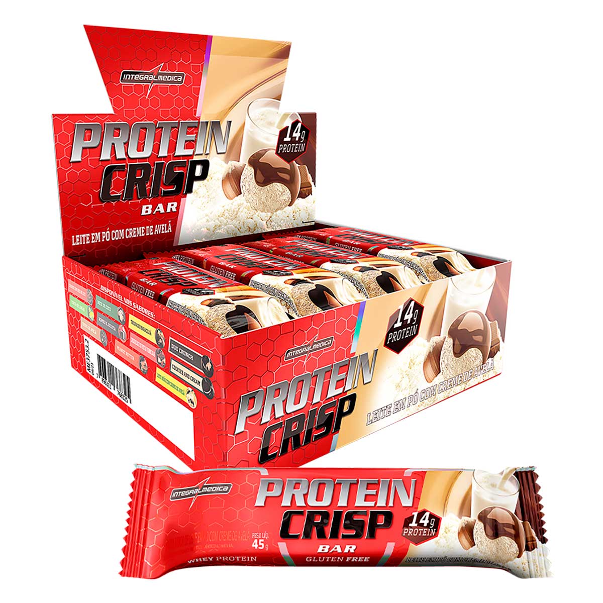 Barra de Proteína Integralmédica Crisp Bar Leite em Pó com Creme de Avelã 540g 12 Unidades
