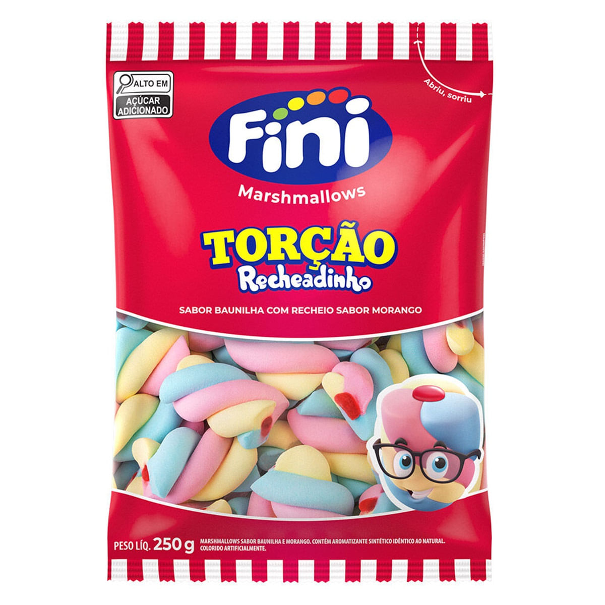 Marshmallows Torção Recheadinho de Morango Fini Pacote 250g