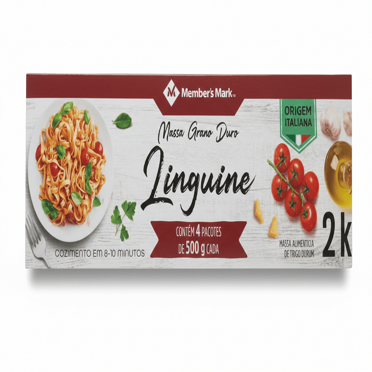 Massa Grano Duro Linguine Member's Mark Pack com 4 Unidades de 500g Cada