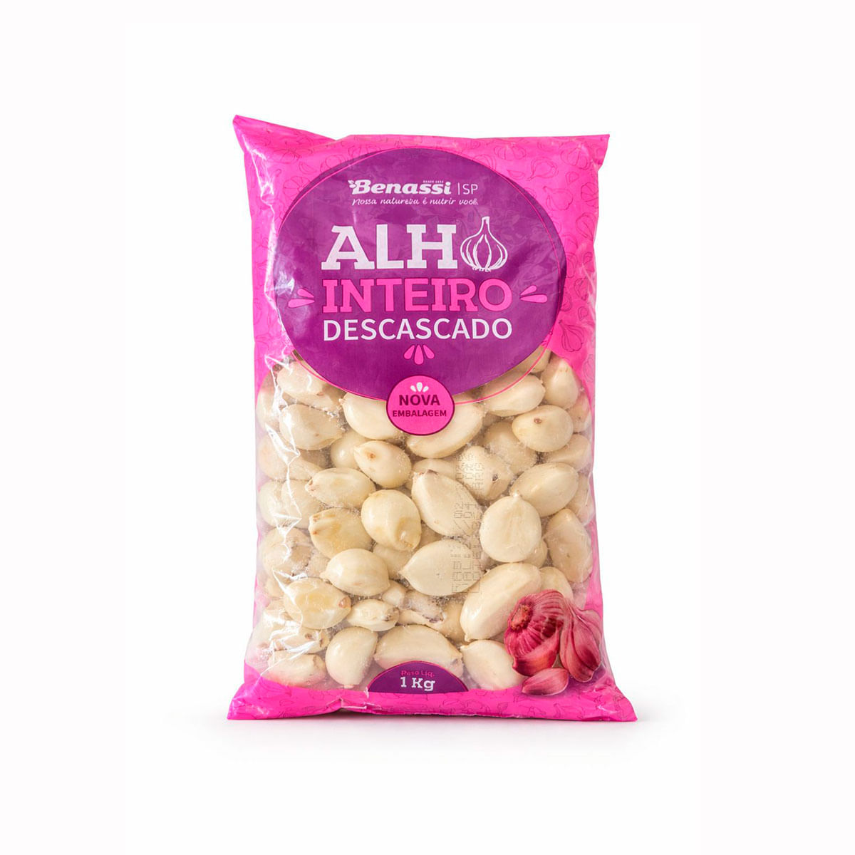 Alho Descascado Benassi Pct 1kg Nac