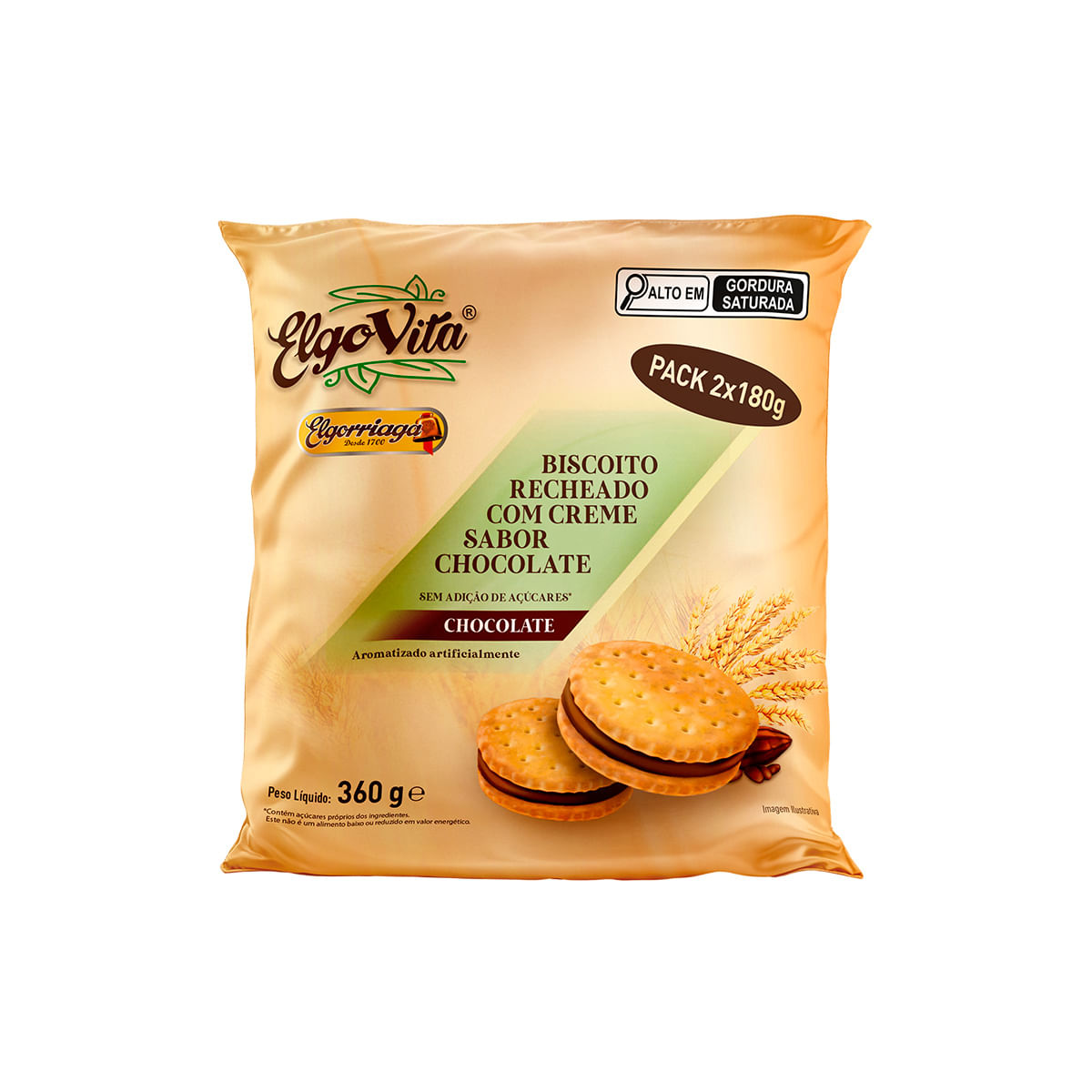 Biscoito Chocolate Zero Açúcar 2x180g Elgovita
