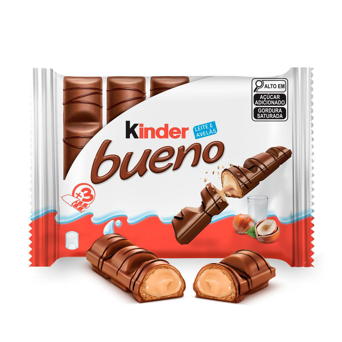 Wafer Coberto com Chocolate Kinder Bueno Pack com 3 Unidades 43g Cada
