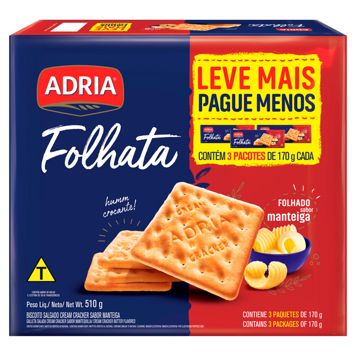 Biscoito Adria Crack Folhata 3x170g