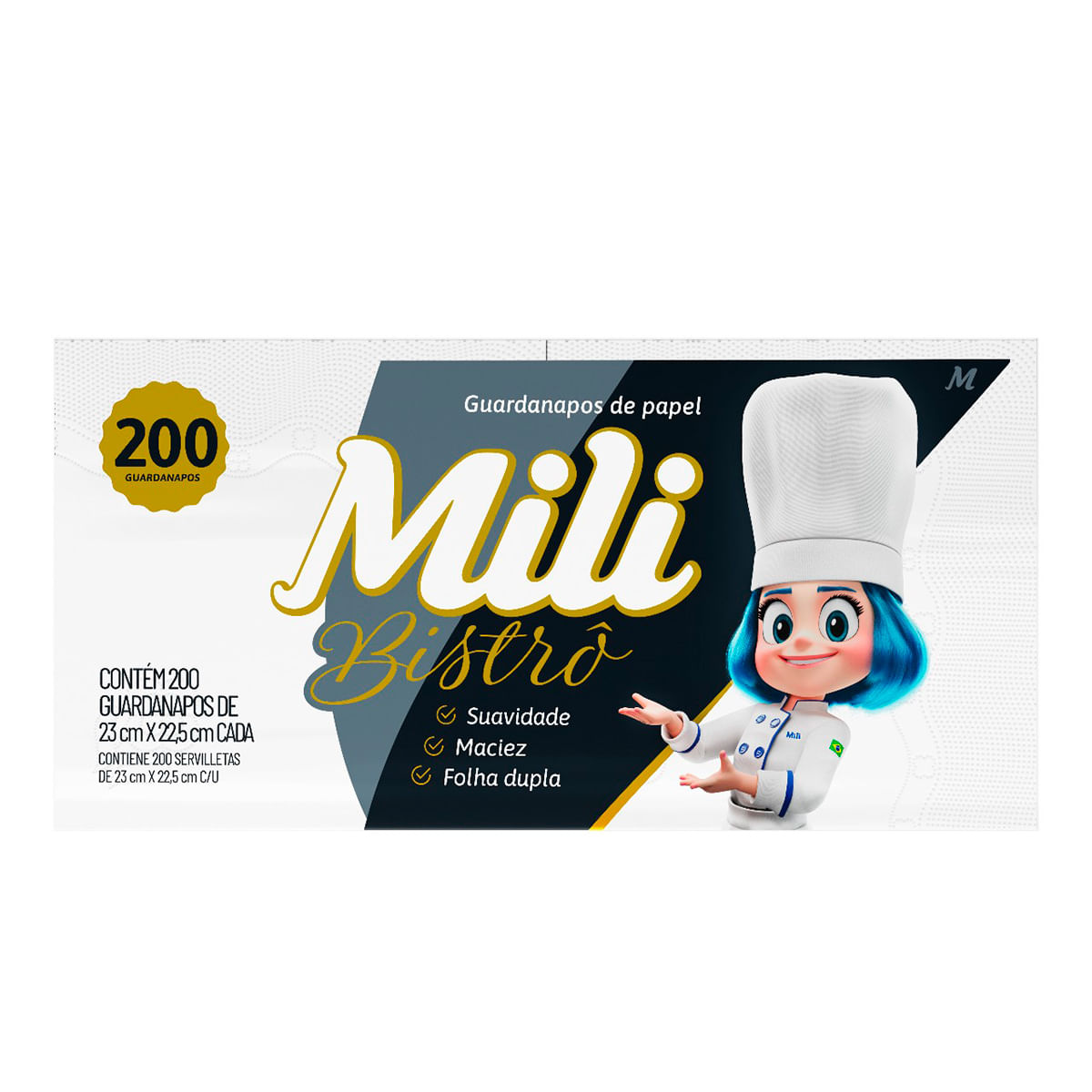 Guardanapo Folha Dupla MILI Bistrô 23X22,5 200 Unidades